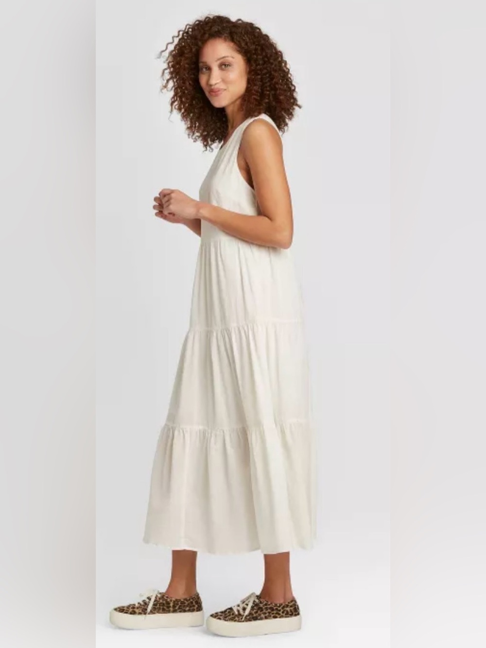 Sleeveless White Tiered Maxi Dress - Casual Summer Dress size S 100% cotton - Picture 4 of 14